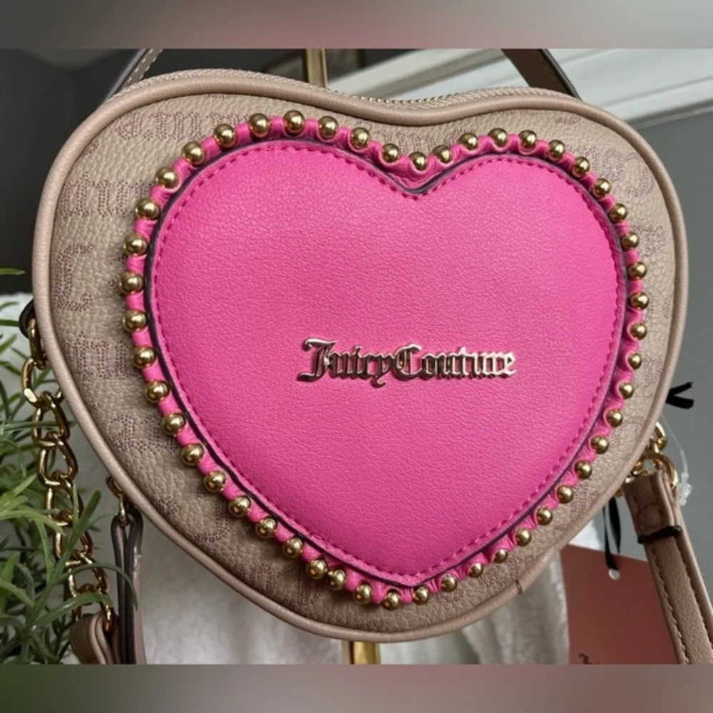 Juicy Couture Love Never Dies Heart Crossbody Tan Pink Gold + Wallet NWT